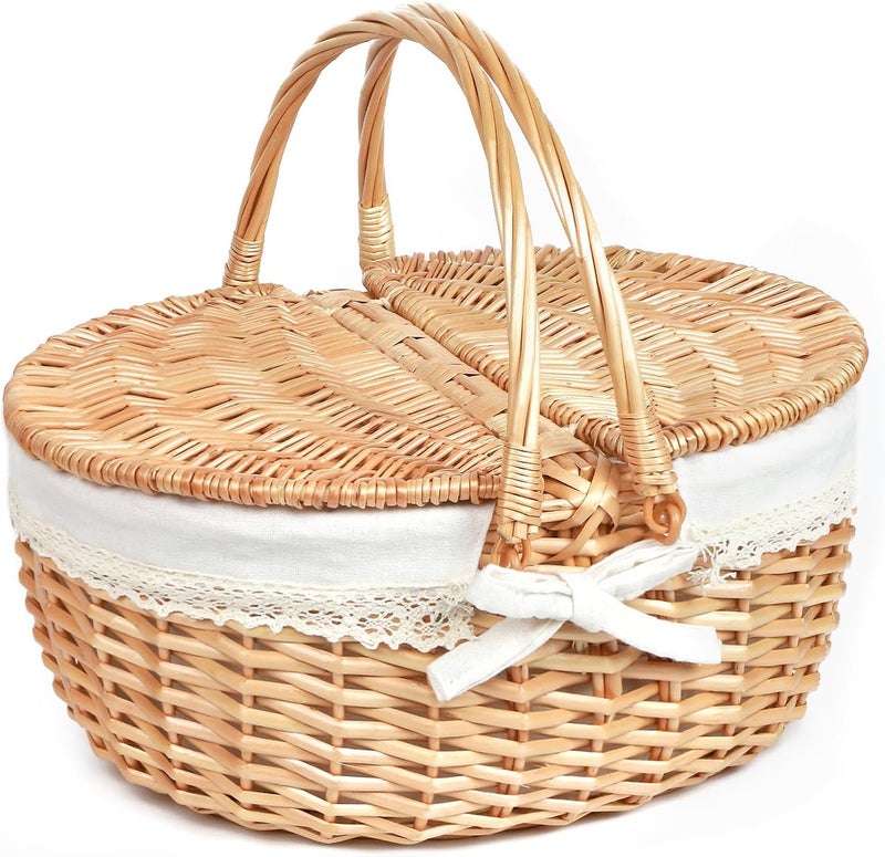 HapTim Wicker Picnic Basket for 2 with Lid - Unique Gifts Ideas for Couple, Engagement, Wedding, Bridal Shower, Family, Christmas - White Elephant Gifts for Adults(Y2408-B1) - Image 1